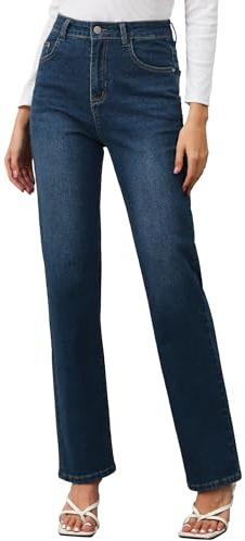 AMPOSH Women’s High-Rise Straight Leg Jeans - Comfortable Stretch Denim Classic Fit Casual & Work Pants(Highnight Indigo, 6)
