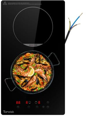 Topwish Plaque de cuisson à induction, plaque à induction, 2 zones, 2 plaques de cuisson, cuisinière à induction avec sécurité enfant, fonction boost, commande tactile, indicateur de chaleur