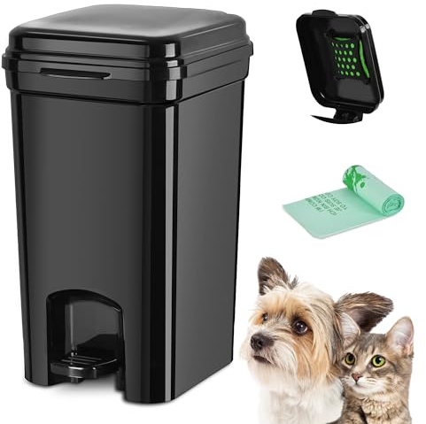 Umtiti Dog Poop Trash Can & Portable Cat Litter Disposal, All-Black ABS Material, 5-Liter Trash Can with 20PCS Waste Bags.ABS-BK,US