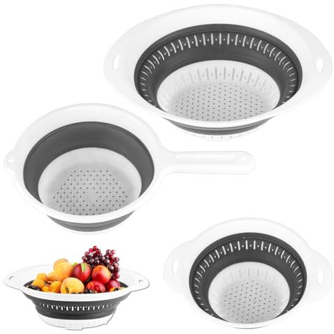 3 Pcs Passoire Cuisine Pliable Plastique, Passoire Retractable, Portable Filtre Panier de Fruits avec Poignées, Egouttoir Pates pour Cuisine Domestique égoutter Rincer Fruits et Légumes