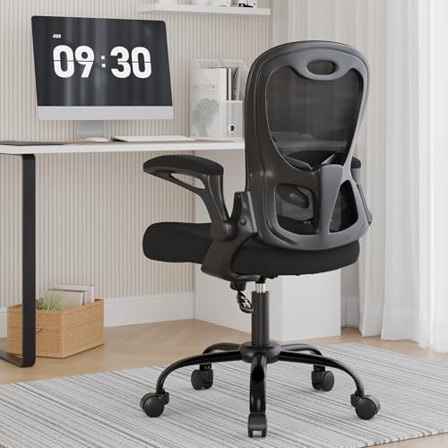 Office Chair 330 lbs Capacity, Ergonomic Breathable Mesh Desk Chair with Lumbar Support & Flip-Up Armrest, High Back Computer Chair for Home Office, Black