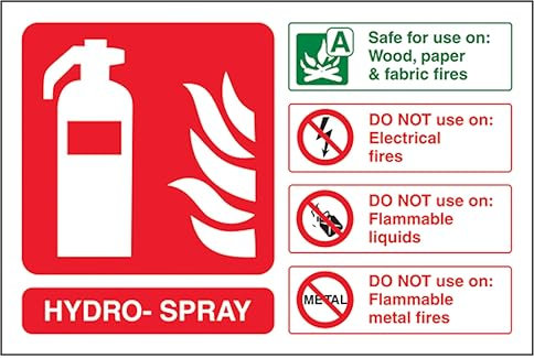 V Safety - Señal de seguridad para extintor de incendios Hydro-Spray, horizontal, 200 x 150 mm, 3 mm, compuesto de aluminio