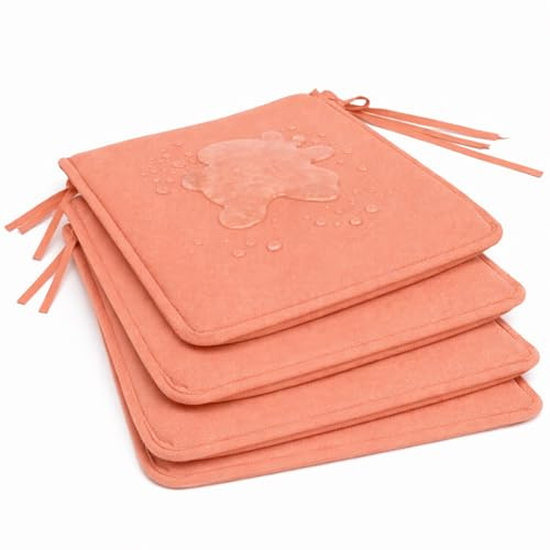 Pack 4 Cojín para silla 40x40x2 cm｜Repelente al agua y fácil de limpiar｜Con cintas de sujeción｜Funda con cremallera desmontable｜Uso interior y exterior｜Ideal para comedor, terraza, jardín u oficina