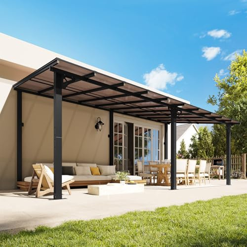 Aoxun 20' x 10' Gazebo for Patio, Gazebo Pergola with Sloped Roof, Large Wall-Mounted Heavy Duty Awnings, for Backyard, Deck, Patio (Black)