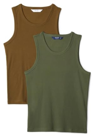Amazon Essentials Débardeur Côtelé à Coupe Ajustée Homme, Lot de 2, Olive Foncé/Marron Foncé, M
