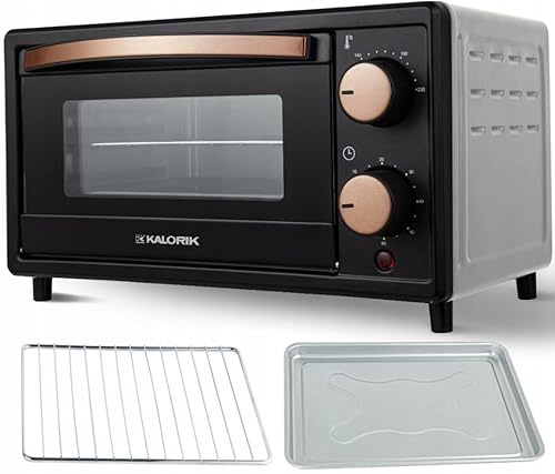 KALORIK Mini-Backofen OT2015CO, 10L Kapazität, Schwarz mit Kupferakzenten, 800W, Energiesparend mit Quarzheizung, Timer bis 60 Min, Doppelverglast, Backblech und Grillrost
