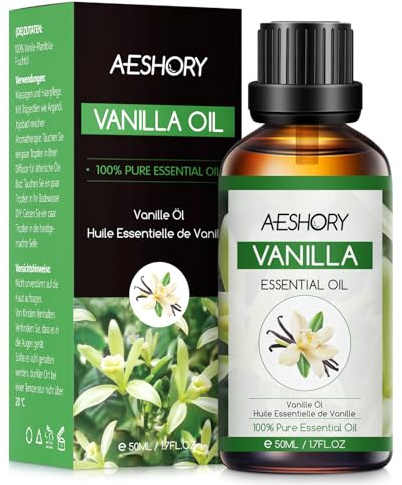 AESHORY Vanilj Eterisk Olja 50ML, Naturliga Vaniljolja Aromaterapioljor, Premium Aroma Diffusorolja Aromaterapi Doftolja för Diffusor, Hudvård, Hårvård, Avslappning, Massage, Bad