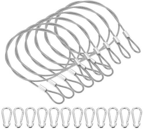 PATIKIL 20 Inch Safety Cable Lock, 6 Pcs 304 Stainless Steel Security Wire Ropes Double Loop Anti-Theft Safety with 12 Spring Buckles for Bicycles Luggage Stage Lighting, Clear