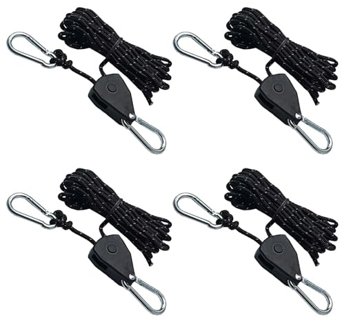 4Pcs Reflective Tent Guy Ropes 4mm Ratchet Adjustable Guy Ropes 4M | hydrava camping tensioner,gazebo tie down rope,tent guy rope tensioners for Camping, Hiking, Awning, Grow Lights