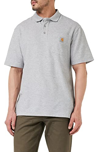 Carhartt, Herren, Weites, mittelschweres, kurzärmliges Polohemd mit Tasche, Grau meliert, L