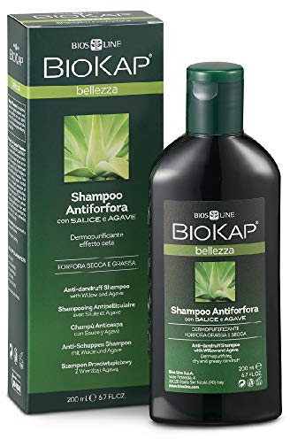 BIOKAP BELLEZZA Anti-Schuppen Shampoo 200 ml | für trockenes Haar - Schuppen - juckende Kopfhaut | ätherische Öle Bio Rosmarin - Teebaumöl - Menthol - Kaktus - Bio Johannisbeere - Agave - VEGAN