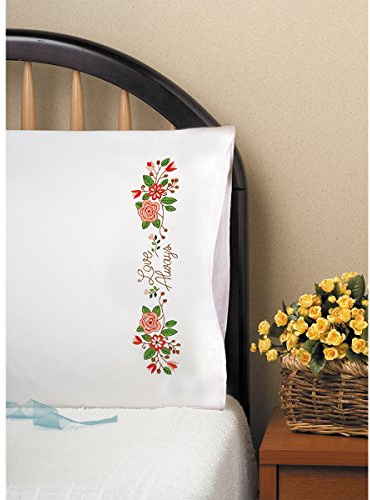 Design Works Crafts Tobin, 20 x 30 Stamped Pillowcases for Embroidery, Love Always, White