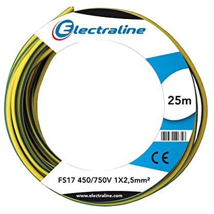 Electraline 13172 - Cable unipolar FS17, sección 1 x 2,5 mm², amarillo/verde, 25 m