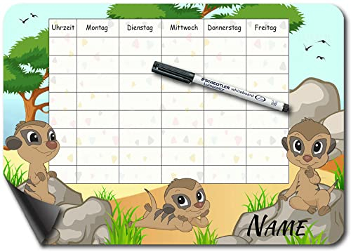 Bambinella - Magnet-Stundenplan Erdmännchen - personalisiert und wiederbeschreibbar mit Whiteboardmarker