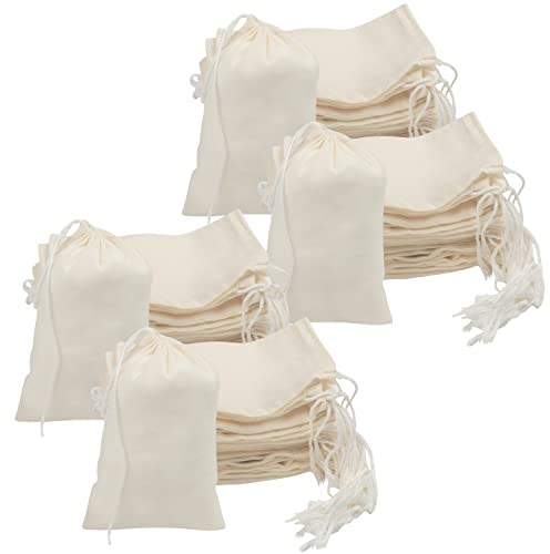 BELLE VOUS 100er Pack Natur Baumwollbeutel mit Kordelzug - Stoffbeutel Klein 10 x 15 cm - Wiederverwendbare Stoffbeutel zum Bemalen - Hochzeits-, Party- & Bastelbeutel