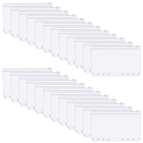 30 Stück Bindertaschen A6 Zipper Taschen Durchsichtige Kunststoff Bindertaschen Reißverschluss Ordner Wasserdicht 6 Löcher Dokumententasche für Haus Büro Schule Lieferungen