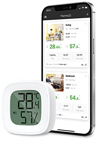 Brifit Thermometer Hygrometer, Bluetooth Thermometer Hygrometer mit Smart App-Steuerung, Raumthermometer Innen mit Datenspeicherung, für Innenraum, Gewächshaus, Babyraum, Weinkeller, Büro