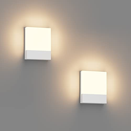 Klighten 2 Pezzi 24W Lampade da Parete LED Esterno/Interno IP65, Applique da Parete Moderno in Alluminio, Lampada a Muro per Balconi Giardini, Bianco, 1500 Lumen, Bianco Caldo 2700K-3000K