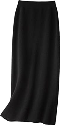 FULBHPRINT Gonne lunghe a maglia in cashmere invernale per donne gonne a vita alta A-Line a vita alta, Nero , XXL