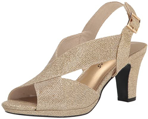 Easy Street Women's Christy Stiletto Heeled Sandals, Gold Glitter, 7 Wide