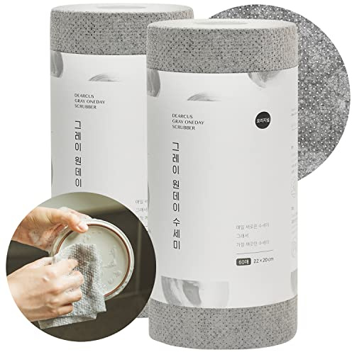 DEARCUS Gray One Day Scrubber - No Odor Dishcloths for Washing Utensils, Cookware, & Cooktop – Multipurpose Lint Free Cleaning Cloths for Kitchen Made of PP - for One Day Use, 2 Pack 120 Sheets