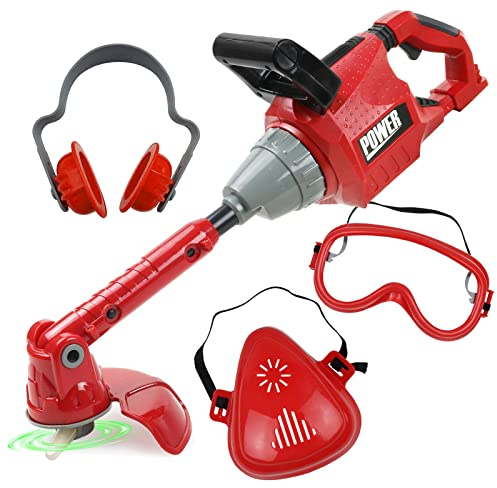 TeganPlay Kids Weed Trimmer Toy for Toddler Landscaping Gardening Tools and Equipments with Lights and Sounds Includes Mask Safety Goggles and Earmuffs