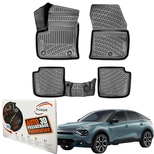 Trimak Alfombrillas 3D para Citroen e-C4 eléctrico 2020-2023 | Alfombrillas de goma TPE, ajuste perfecto, impermeable, borde alto, antideslizante, fácil de limpiar