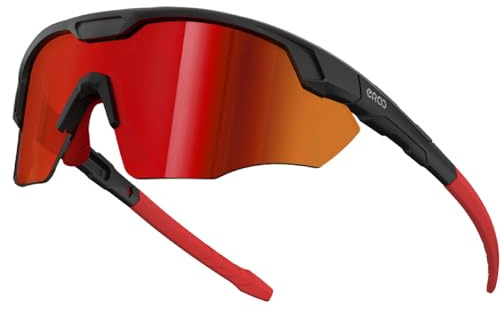 ER00 Sports Shades XL Lunettes de Soleil pour Hommes Baseball Running Cyclisme Volleyball VTT Plein Air Cadeaux Récréatifs (S596 Noir/Rouge)