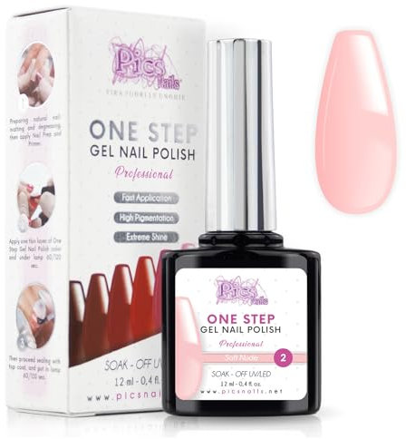 Smalto Semipermanente Unghie One Step Uv/Led 12 ml - Soft Nude - Smalto Unghie Gel - Unghie Subito Brillanti Con o Senza Base e Top Coat