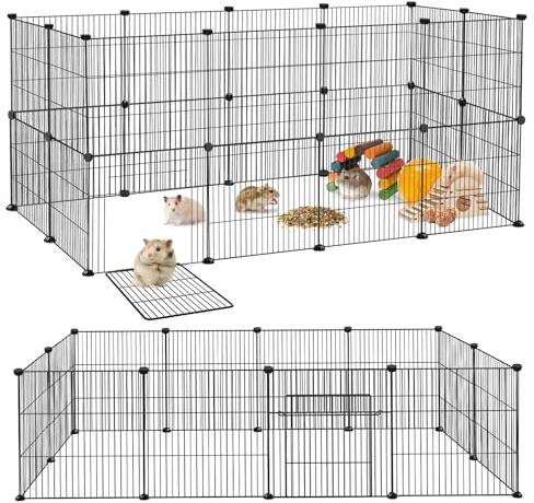 LILIIN Lot de 24 Enclos pour Petits Animaux avec Porte - pour Lapins, Cochons d'Inde, Furets, Hérissons - 142 x 72 x 72 cm, Noir