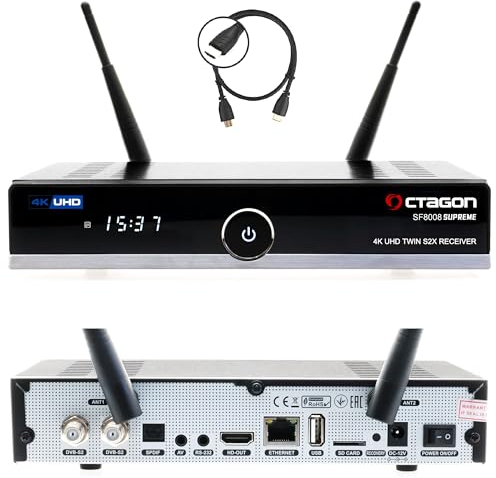 OCTAGON SF8008 UHD 4K Supreme Twin Récepteur satellite, 2 tuners DVB-S2X, E2 Linux & Define OS, avec fonction d'enregistrement, M.2 M Key, Gigabit LAN, Bluetooth, lecteur de cartes, satellite vers IP