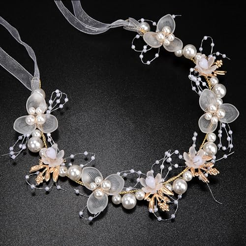 Heveer prinsessa blomma huvudbonad vit pärla pannband pärla hår klänning blommig kristall brud bröllop hårtillbehör för flickor
