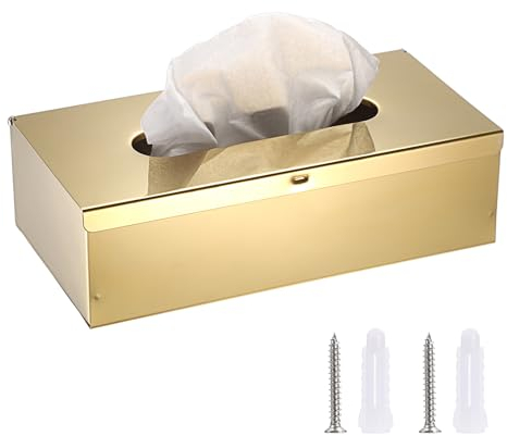 TOLIDA Rechteckige Tissue Box aus 304 Edelstahl, Taschentuchbox,Toilettentücher, Kosmetiktücherbox für Esszimmer Wohnzimmer Schlafzimmer Büro Hotel Gold (25 * 13 * 7.5CM)