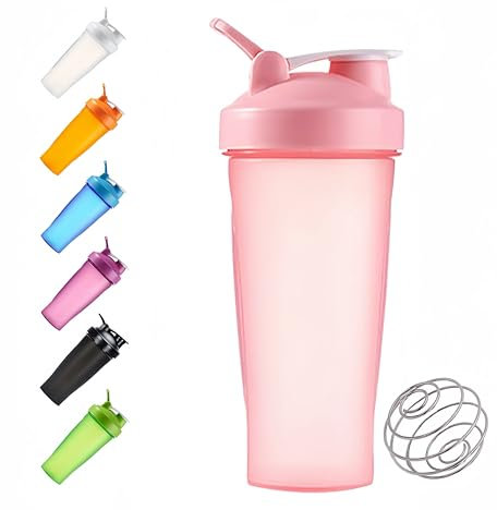 Protein Shaker Bottle 600ml, Secure Leakproof Protein Shake Mixer Bottle, Steel Mixing Ball For Lump Free Smooth Shake, Easy To Clean, BPA Free, Dishwasher Safe for Gym & Sports Shaker Bottle (Pink)