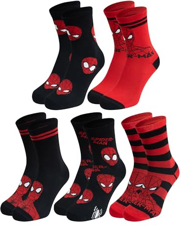 United Labels 5 Paar Marvel Spiderman Socken für Herren, Schwarz Rot, 40-45, Herrensocken, Männer Strümpfe