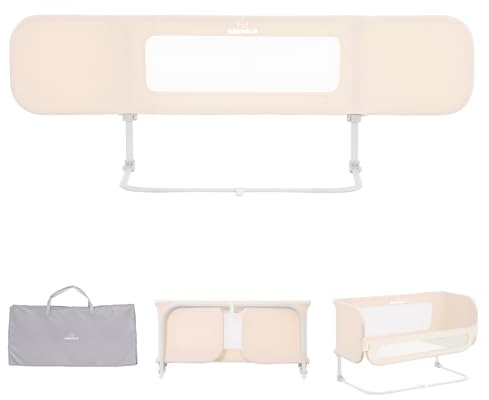 BabyAlly 2 en 1 Barrera de Cama Abatible 185cm, Cuna Colecho con Bolsa de Transporte Viaje para Viajar o Vacaciones - Sin instalación, Fácil de Transportar -Crema