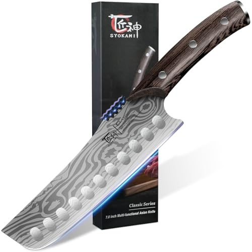 SYOKAMI Nakiri Chef Knife, 7.2 Inch Japanese Style Vegetable kitchen Knife, Razor Sharp for Precision Cutting, Damascus Pattern, Ergonomic Full Tang Wooden Handle, Birthday Wedding Cooking Gifts