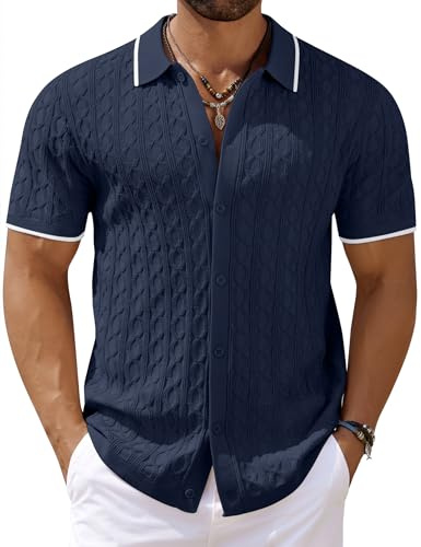 COOFANDY Mens Button Up Short Sleeve Shirts Beach Wedding Dress Shirts