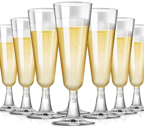 Toyhood 8 Pcs Clear Champagne Flutes, Reusable Toasting Glasses Plastic Champagne Flutes Party Wine Cups Cocktail Cups Plastic Flutes Glass for Party Wedding Christmas Partys (Style-A)