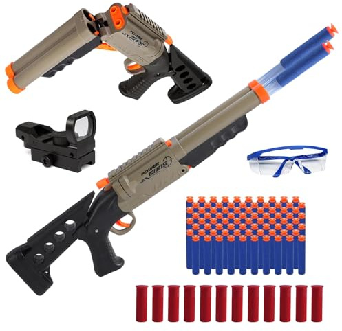 Caossuixin Double Barrel Shotgun Toy, Soft Bullet Toy Realistic Foam Blaster with 80 Soft Bullets, Cartridge Cases*12, Goggles*1 & Rifle Scope, Suitable for boys aged 8+, Christmas & Birthday Gift