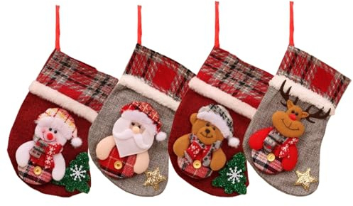 pclapora 4 Piezas Calcetines Navidad, Calcetines Navideños para Niños, Medias Navideñas para Llenar, Medias De Navidad Chimenea para Colgar, para Decoración Navideña