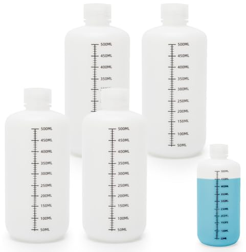 Tutamaz 4 stycken täthetsspänne plastflaskor med lock, smal hals plastflaskor med skala, laboratoriereagensflaskor, lämplig för laboratorium, skola och hemma (transparent, 500 ml)