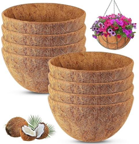 LATERN 8 st runda kokosfiberfoder för att hänga korg, 25 cm 100 % naturligt kokosfiberfoder tjock kokosfibermatta för 20 cm hängande växtkorg eller trädgårdsdjur husdjursmatta fönsterlådor