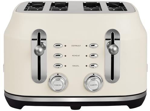 Rangemaster Classic Toaster in Matt Pale Cream with Extra-Wide Slots, 6 Browning Levels, Lift-and-Look Feature, Anti-jam Function, Removable Crumb Tray and 3 Auto-Settings, RMCL4S304CM