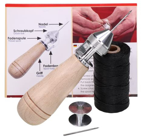 Kit de couture professionnel pour cuir et tissus lourds - Couture avec aiguilles, bobine supplémentaire et fil/fils - Haute qualité du produit - Fabriqué en Allemagne