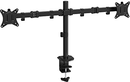 Ewent EW1512 Braccio Doppio Monitor, Supporto Doppio per PC a Schermo Piatto,Staffa Di Supporto Tv/Monitor 13-27 Pollici,Altezza e Inclinazione Regolabili e Rotazione,con Morsetto,VESA 75X75 e 100X100