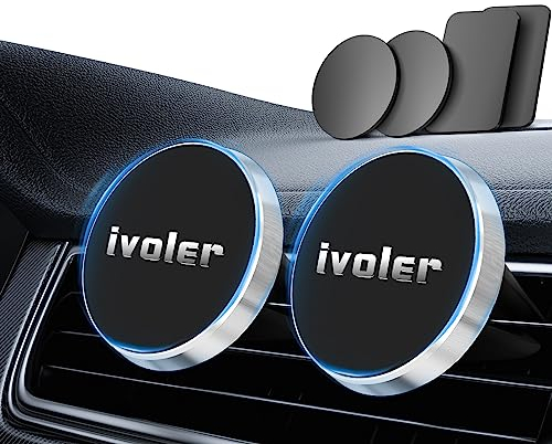 ivoler [Juego de 2 Soportes para teléfono de Coche, magnético portátil, Rejilla aérea, imán Compatible con Smartphone, con 4 Placas metálicas, Color Plateado