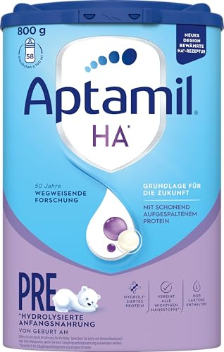 Aptamil HA PRE – Anfangsmilch von Geburt an, Mit DHA, Nur Laktose, Ohne Palmöl, Babynahrung, Milchpulver, 1 x 800 g