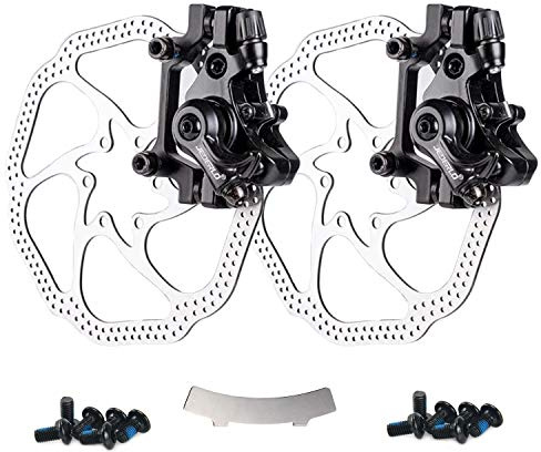 Farbetter Bike Disc Brake Kit, Including Front and Rear Caliper, 160mm Rotor, Mechanic Tool-Free Pad Adjuster for Mountain Bike, Road Cycling, Fixed Gear Bike, MTB, BMX (Black)