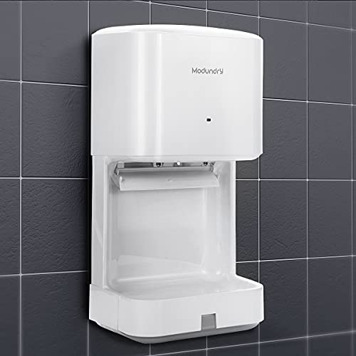 Modundry Automatischer Elektrischer Händetrockner Hochgeschwindigkeits mit Ablaufschale für Gewerbliche und Heimgebrauch (Weiß)